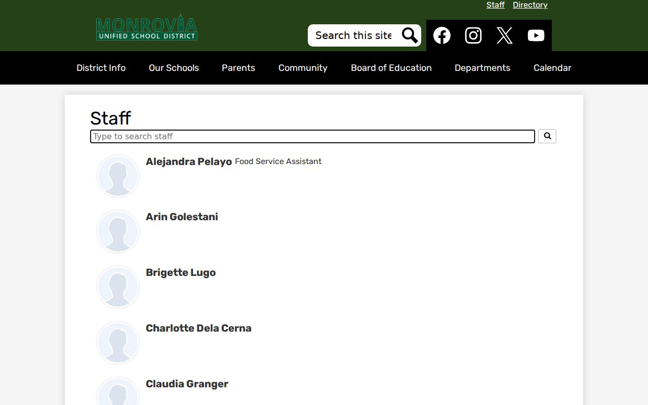 Monrovia people directories school district staff listing