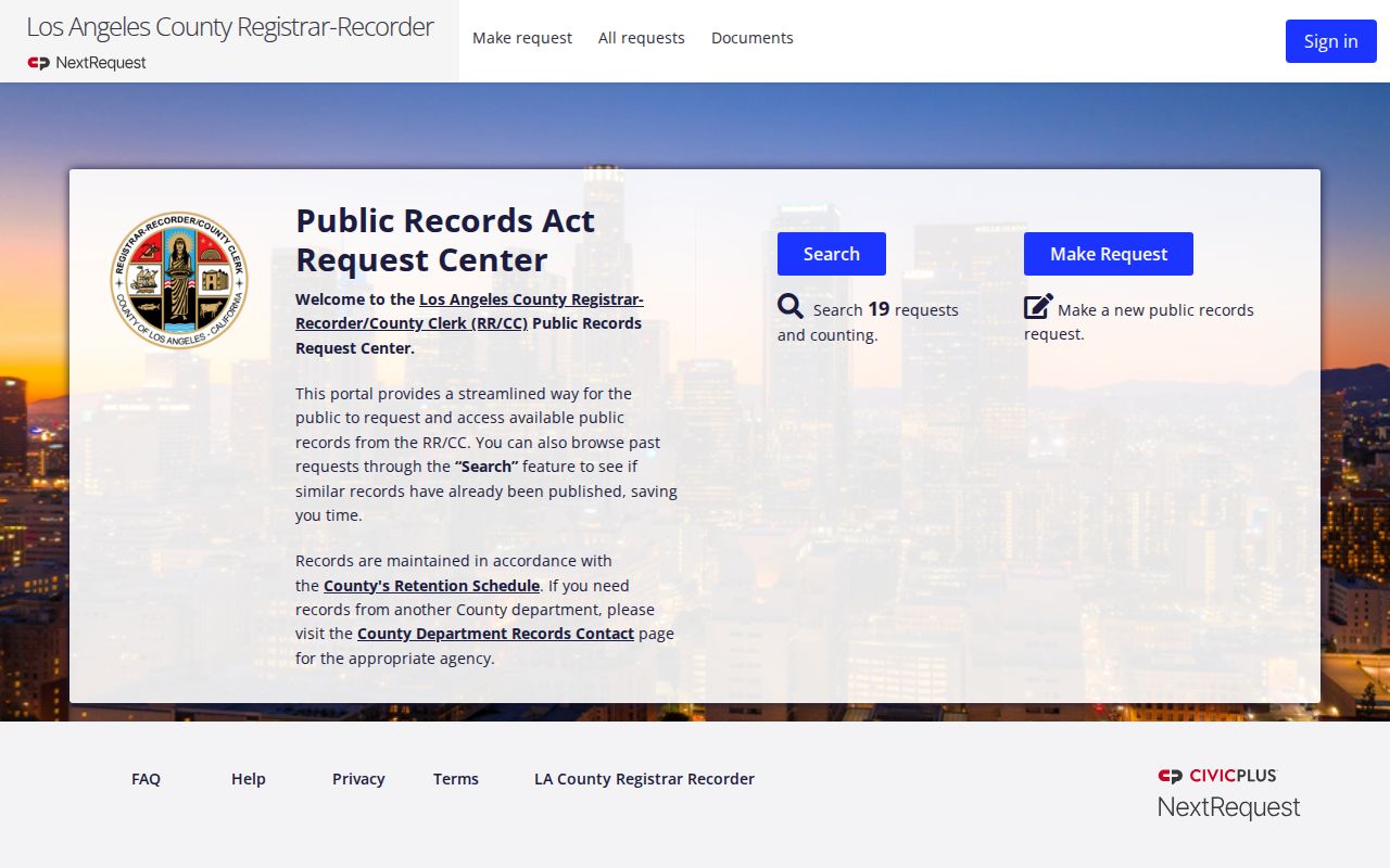 Monrovia public records RRCC NextRequest portal